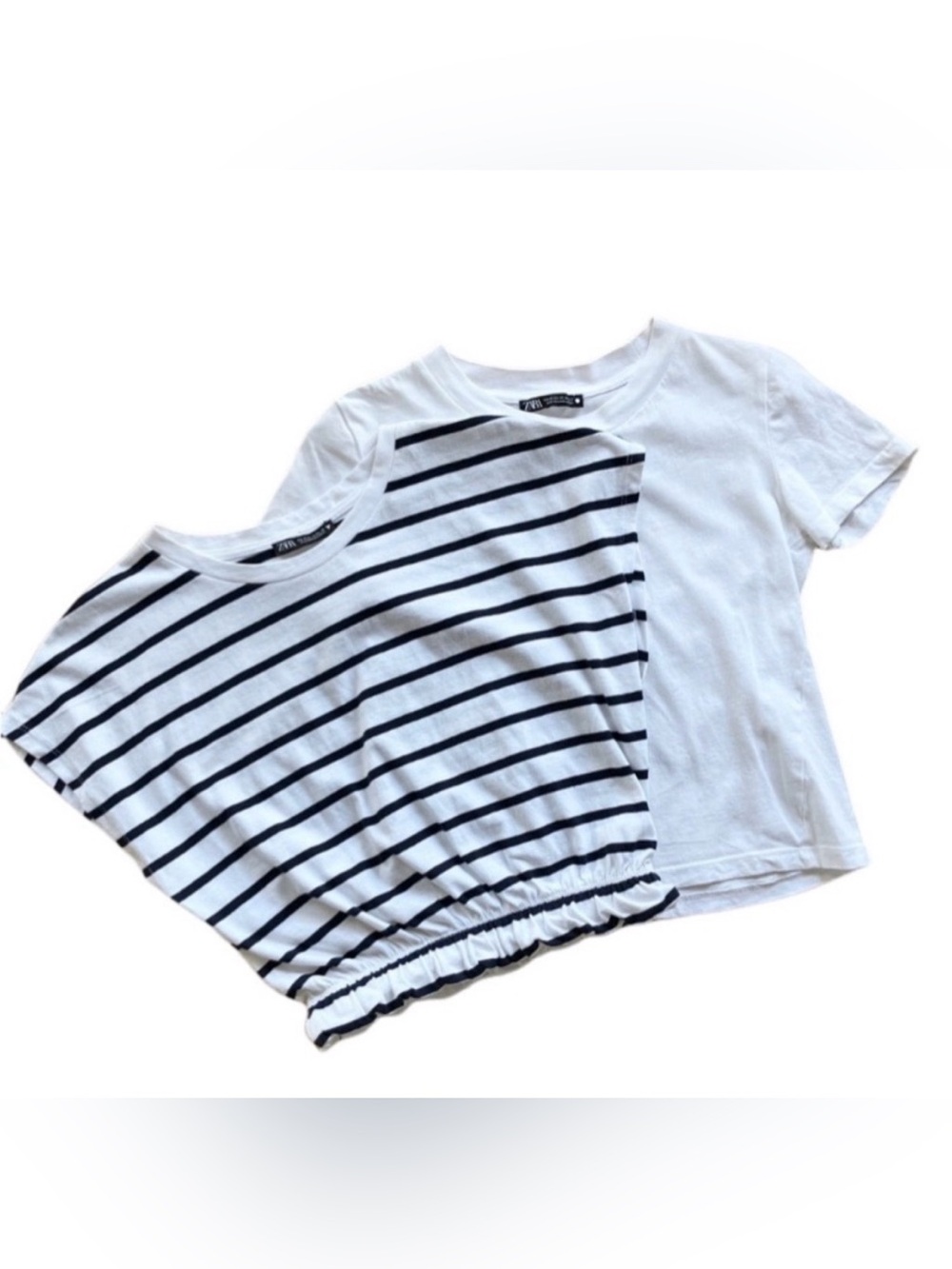 2 Zara Boxy Cropped T-shirt Tops 1st is Striped Small …2nd is White Extra Small